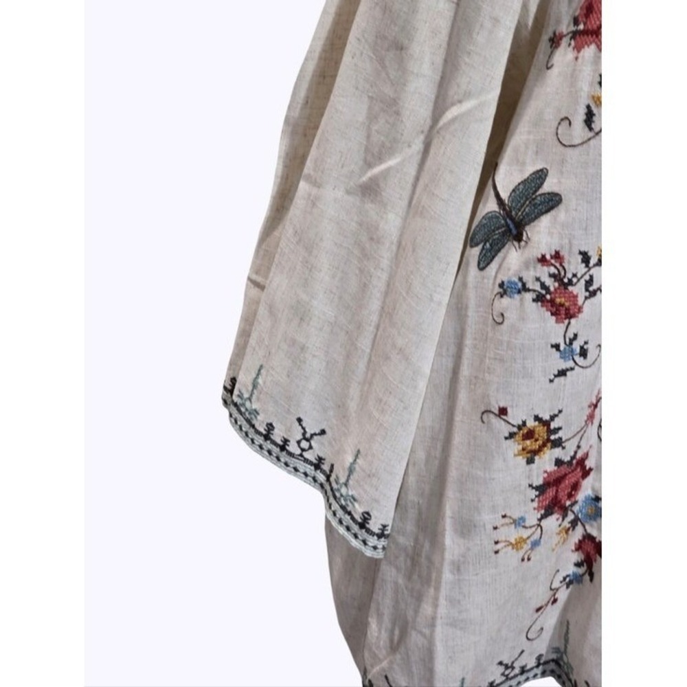 Solitaire Cream Linen Blend Embroidered Floral Butterfly Kimono Cardigan plus 2X - Picture 8 of 13